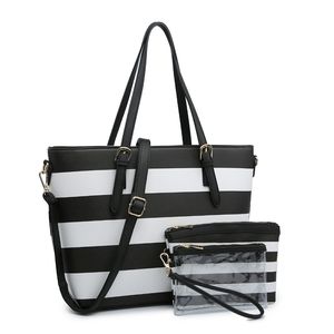 Beautiful Textured Stripe 3 Pc Handbag